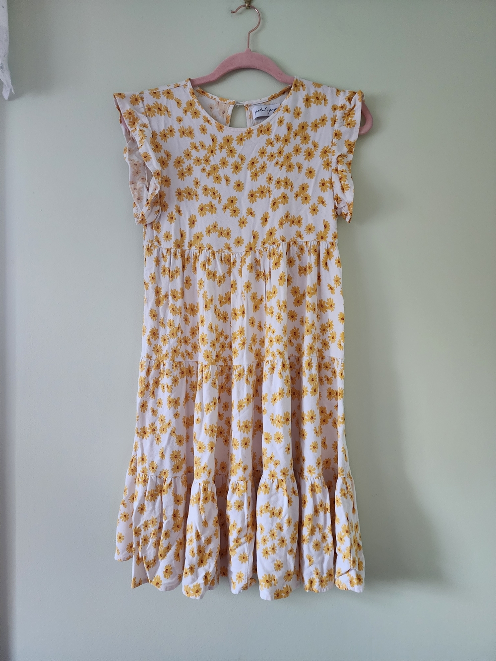 Petal & Pup White Dress with Yellow Daisy Print
